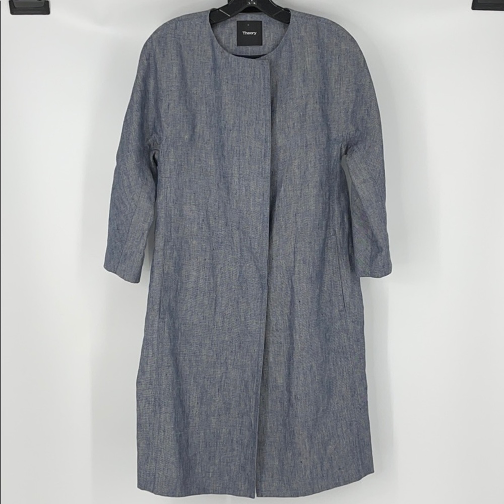THEORY 100% Linen “Ellinor” Chambray Long coat